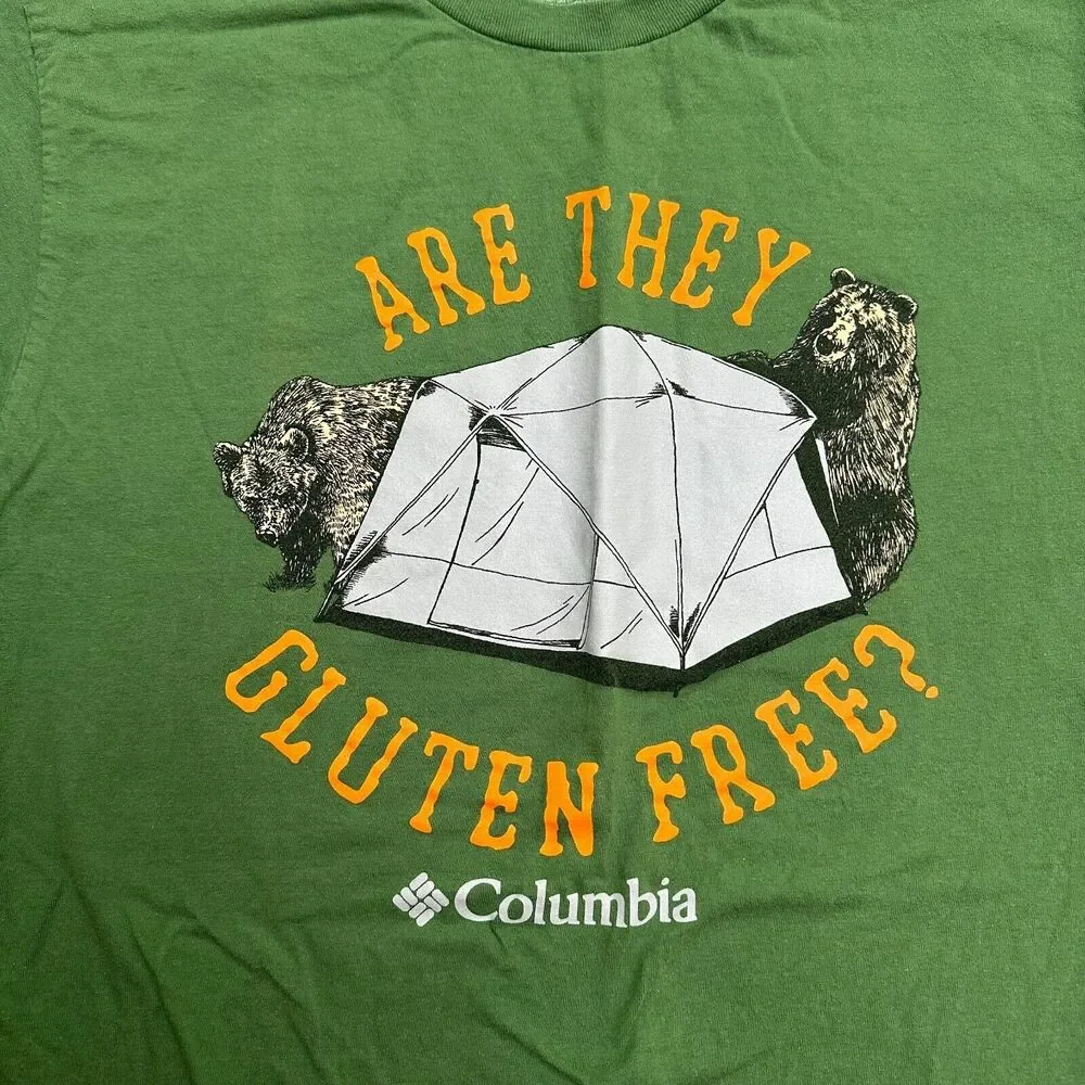 Columbia Graphic T-Shirt Mens Medium Green Crew Neck Short Sleeve Cotton Tee Top